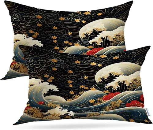 Vista 45 de Batmerry Autumn Maple Leaves Throw Pillow Covers, red Fall Orange Leaves Decorative Pillow Covers Digital Printing Blended for Couch Sofa Bed