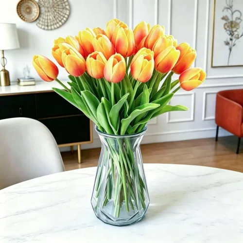 Vista 14 de Tulipanes artificiales de 12 piezas, de tacto real, tulipanes falsos de poliuretano, arreglo floral en ramo para decoración de fiesta en el hogar