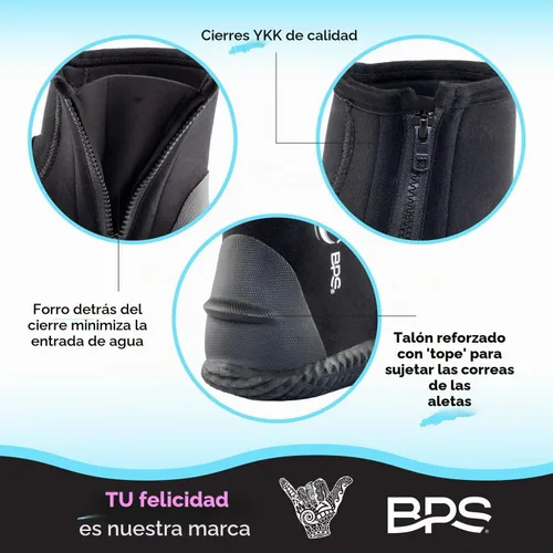 Vista 4 de BPS Botas de Buceo con Suela de Goma Antideslizante para Deportes Acuáticos 3mm 5mm 7mm Botas de Neopreno para Buceo, Esnórquel, Surf, Rafting