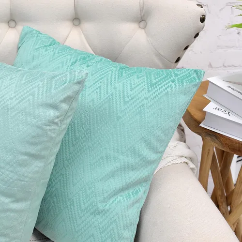 Vista 2 de Juego de 4 fundas de almohada cuadradas decorativas de terciopelo con diamantes de 20 x 20 pulgadas, fundas de almohada geométricas suaves para Aqua