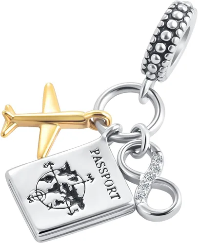 Vista 2 de Dijes de cuentas de pasaporte y avión de la serie de viajes de vacaciones