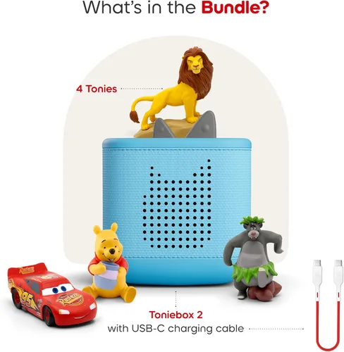 Vista 3 de Toniebox 2 Audio Player Disney Bundle for Kids 3+ with Lightning McQueen, Simba, Winnie The Pooh, and Baloo - Sky Blue Azul cielo
