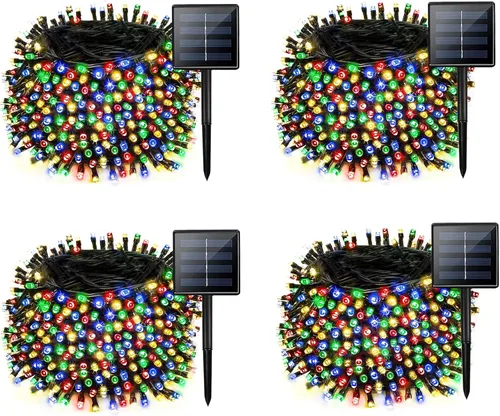 Vista 13 de Paquete de 2 tiras de luces solares de 480 LED para exteriores, luces solares súper largas de Navidad de 170 pies para exteriores con 8 modos