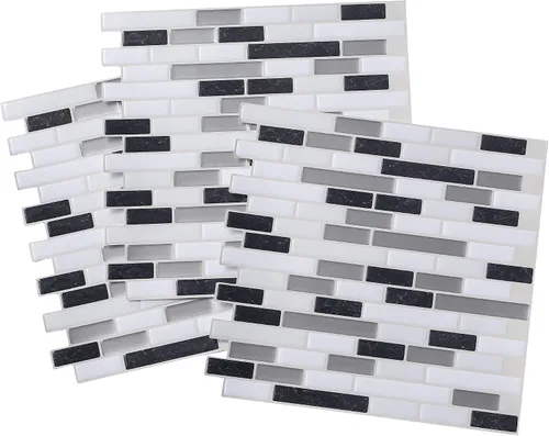 Vista 4 de Tack Tile Protector contra salpicaduras de vinilo para despegar y pegar (mosaico pequeño blanco)