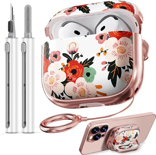 Vista 11 de Inesore Funda con bloqueo de seguridad para AirPods 4 2024, bonita funda floral para AirPod de 4ª generación para mujeres con kit limpiador