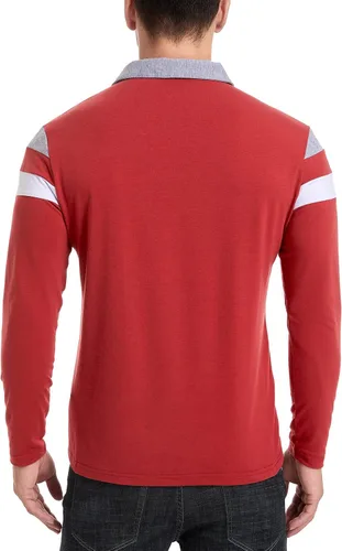 Vista 4 de NAVEKULL Camisas polo de manga larga para hombre, camisa casual de algodón, ajustada, camisa con cuello de retazos