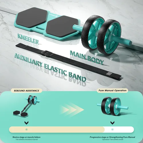 Vista 2 de Double-Wheel Ab Roller for Core Training – Rebound Design with Adjustable Elastic Band, Silent Non-Slip Wheels, Detachable Build, Knee Pad & Bands