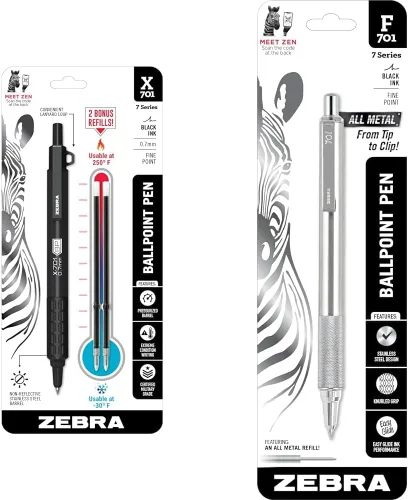 Vista 9 de Zebra Pen X-701 Tactical & G-750 - Juego de regalo de bolígrafo retráctil y bolígrafo de gel, barril de metal premium, punta media/fina, paquete