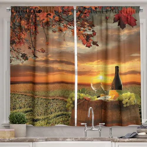 Vista 9 de Ambesonne Cortinas rústicas de cocina, recetas temáticas de verduras para chef, tablones de madera rústica, imagen de arte, cortinas de ventana