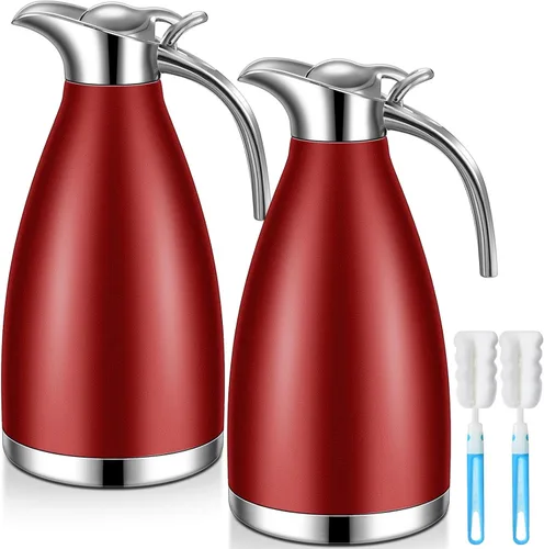 Vista 10 de Uiifan 2 Piezas Jarras Térmicas de Café de 68 oz, Jarra de Café Aislada de Acero Inoxidable para Líquidos Calientes, Olla Térmica al Vacío