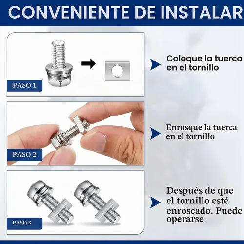 Vista 3 de 56 Pack de tuercas y pernos para terminal de batería de motocicleta, M6 x 10 mm, 12 mm, 16 mm, 20 mm, kit de tuercas cuadradas, pernos y tuercas