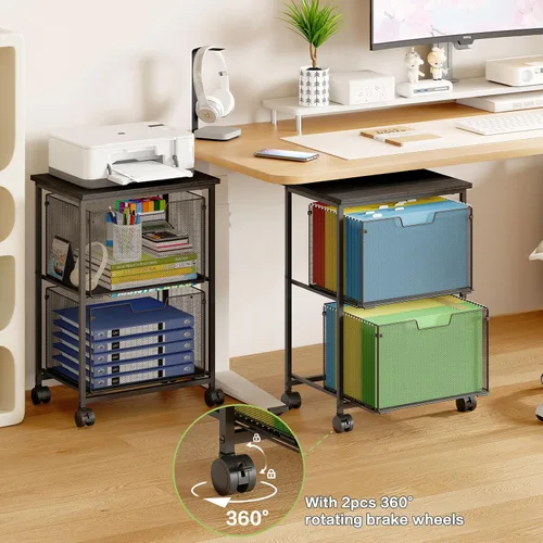 Vista 4 de Sbanmao Carro de archivos con ruedas para cartas/legales con 2 cajones de almacenamiento, almacenamiento debajo del escritorio, archivador vertical