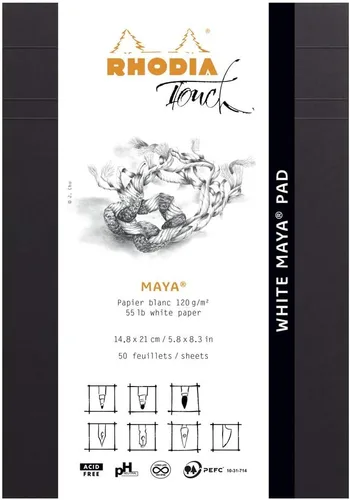 Vista 14 de Rhodia Touch 116113C - Bloque negro Maya Pad A4+ New Ruler Cross - 50 hojas - Clairefontaine Maya papel negro 4.23 oz/m - para caligrafía y dibujo