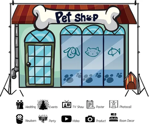 Vista 2 de Telón de fondo de dibujos animados de 5 x 3 pies para tienda de mascotas para niñas y niños, fiesta de primer cumpleaños, fotografía, fondo, juego