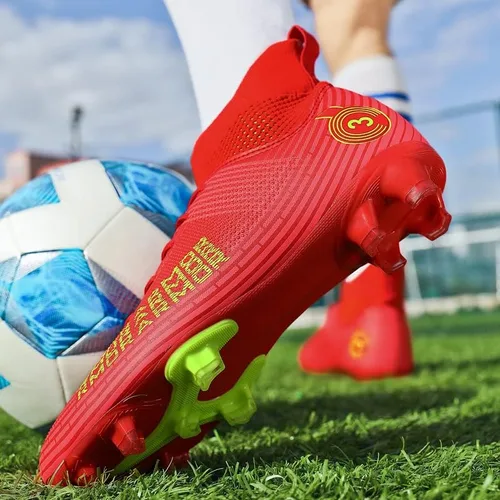 Vista 3 de Zapatos de fútbol unisex con tacos para niño grande, Fgag, zapatos de fútbol con picos altos, para entrenamiento profesional, para césped