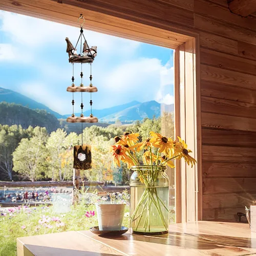 Vista 6 de Campanillas de viento de gnomo para exteriores con 6 campanas más grandes, regalo para mamá, papá, hija, mujeres, decoración al aire libre