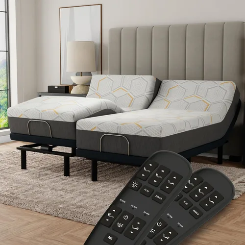 Vista 13 de Blissful Nights e5 - Base de cama ajustable con inclinación de la cabeza + colchón con infusión de gel de cobre de 12 pulgadas, masaje