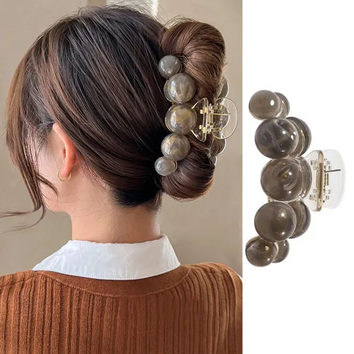Vista 8 de Pinzas grandes de perlas para el cabello para una sujeción fuerte, pinzas antideslizantes de color champán para cabello grueso y fino, moda diaria