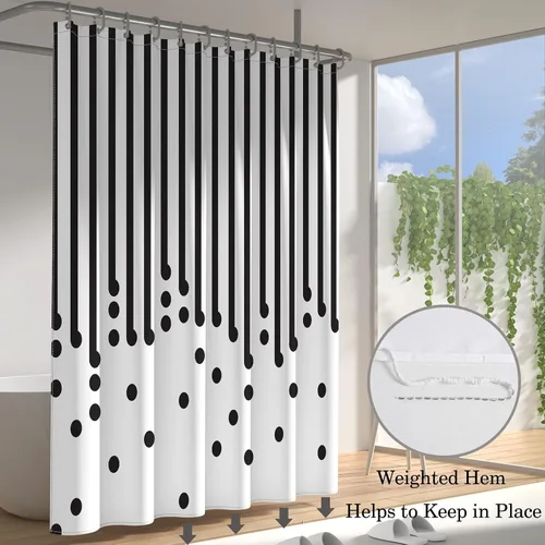 Vista 3 de YAXI Cortina de ducha de tela blanca y negra para baño, cortina de ducha moderna a rayas negras, cortinas de baño repelentes al agua de verano, 72 x