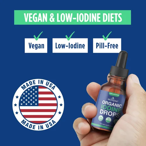 Vista 3 de NOVEHA Gotas de yodo orgánico para la salud de la tiroides y el apoyo al metabolismo, suplemento líquido de yoduro de potasio, 250 mcg por porción