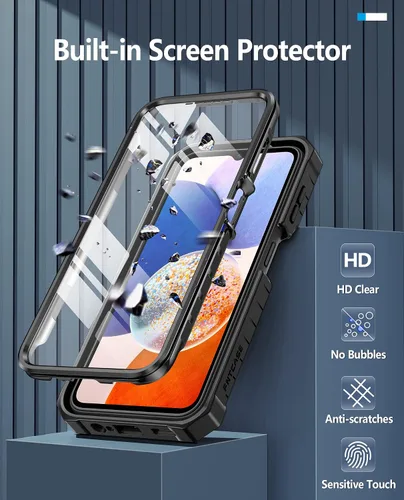 Vista 3 de FNTCASE Funda para Samsung Galaxy A14-5G: Funda de TPU resistente con textura de doble capa a prueba de golpes con soporte Protección contra Negro