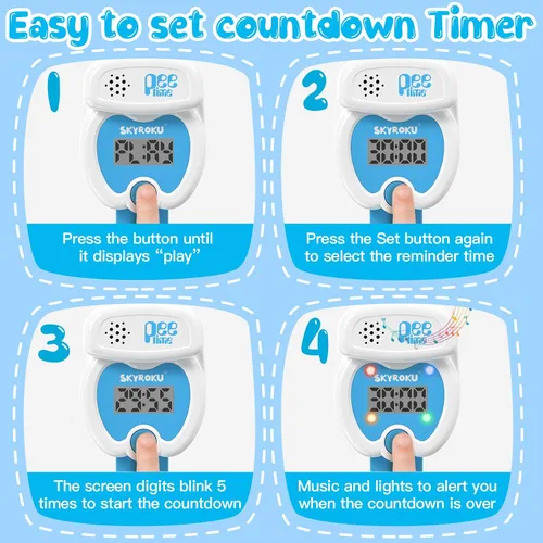 Vista 8 de SKYROKU Reloj de entrenamiento para ir al baño para niños pequeños, bonita forma de inodoro, recordatorios de música y luz, temporizador de cuenta