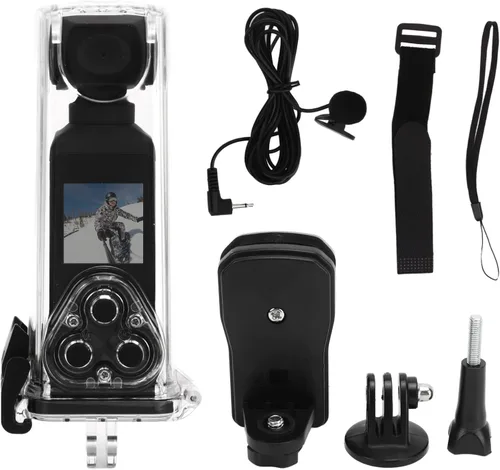 Vista 8 de Cámara de acción de mano, videocámara de bolsillo con WiFi 4K HD giratoria de 270° para filmar videos de vlog de viaje, con clip de micrófono, funda