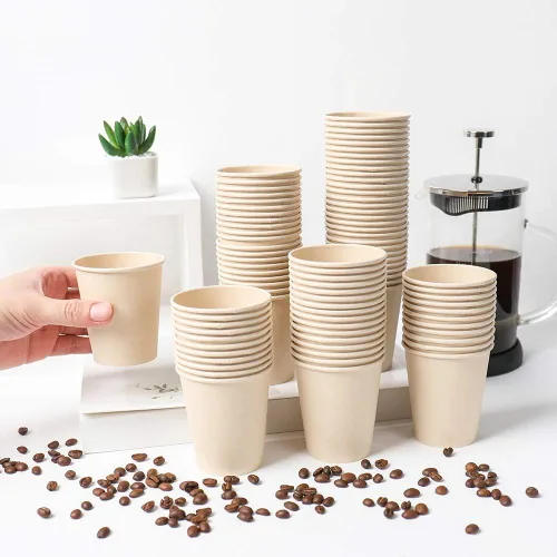 Vista 5 de Tazas de papel de café desechables, bebida caliente marrón de fibra vegetal 160 unidades 8 oz