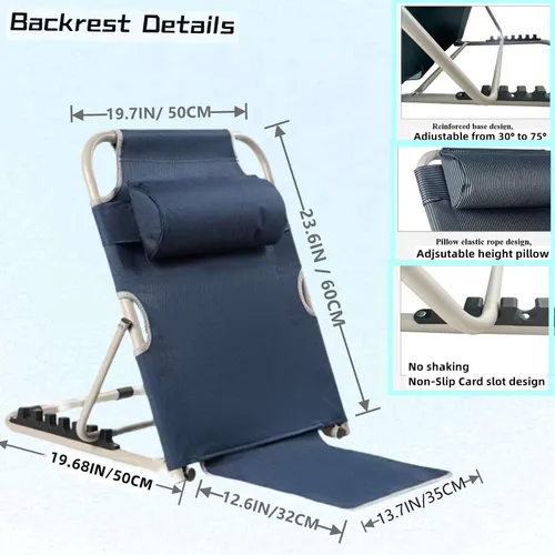 Vista 5 de Silla de cama con soporte para respaldo de cama, respaldo ajustable, asiento de lectura, soporte de 6 grados para sentarse en la playa, cómodo