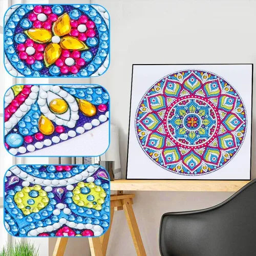 Vista 3 de LUSandy Kit de pintura de diamantes de mandala colorido 5D para adultos, taladro parcial, pintura de diamantes de mandala luminosa