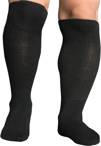 Vista 2 de SYOLLAVE Calcetines diabéticos extra anchos para linfedema, calcetines bariátricos no vinculantes hasta la rodilla para edema hinchado, pies