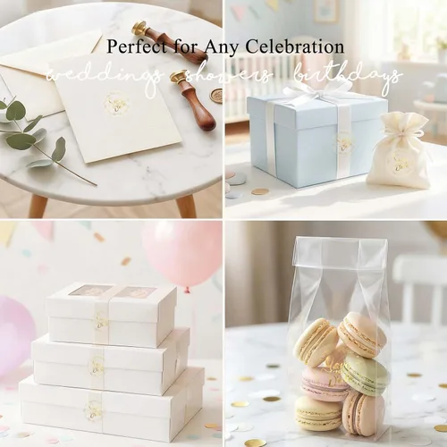 Vista 4 de 100 calcomanías para guardar la fecha, sellos de sobres de lámina dorada transparente para invitaciones de boda, despedida de soltera, fiesta
