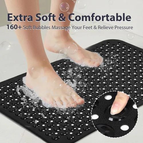 Vista 6 de Tapete de ducha negro antideslizante de 17 x 30 pulgadas, tamaño estándar, tapete de baño de burbujas suaves para ducha interior, tapete de baño