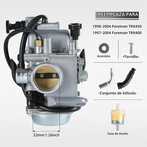 Vista 3 de Carburador FourTrax 300 para Honda TRX300 TRX350 Carb, Rancher 350, Foreman 400 450 con filtro de aire y aceite, cepillo de limpieza