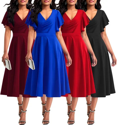 Vista 9 de shengfan Vestido largo de verano de manga corta para mujer, estilo casual, cuello en V profundo, vestido largo acampanado para fiesta de club