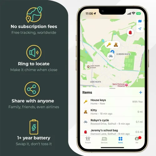 Vista 2 de ROAM SMART TRACKER - Rastreador Bluetooth y localizador de artículos para llaves, equipaje, equipo para niños y mascotas, (iOS, Android), sin Negro