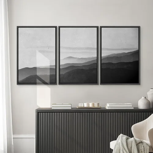 Vista 411 de SIGNWIN Lienzo enmarcado para pared, juego de arte neutro de bosque brumoso, ilustraciones en tono tierra, arte moderno, decorativo, bohemio