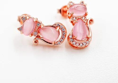 Vista 4 de Uloveido Linda forma de gato rosa CrystaL Studs Pendientes y collar colgante para niñas adolescentes Y404