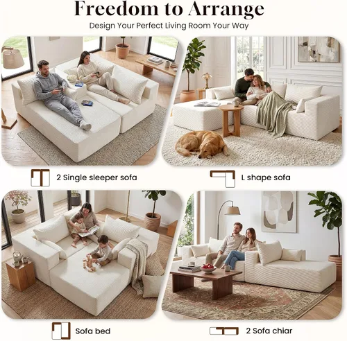 Vista 5 de Sofás seccionales sin hueso de 106 pulgadas para sala de estar, sofá modular en forma de L con asiento profundo de gran tamaño orientado a la Beige