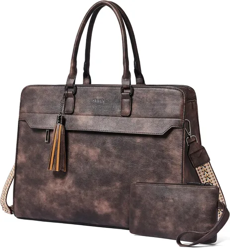 Vista 11 de Bolsa para laptop de 17 pulgadas para mujer, bolsa de trabajo resistente al agua, maletín con bolso Water-Resistant Vegan Leather Computer