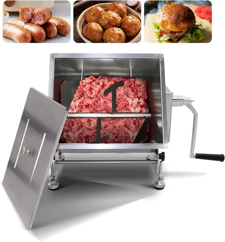Vista 11 de Hakka Mezcladores de carne manuales de acero inoxidable de 10 litros/20 libras de capacidad con tanque fijo, máquina mezcladora de salchichas