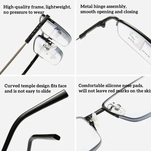 Vista 6 de Gafas de lectura fotocromáticas progresivas multifocal, bloqueo de luz azul, rectangular, marco de metal, bloqueo UV, lectores solares AM10