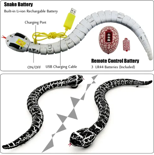 Vista 3 de Tipmant Juguete de animal a control remoto realista de serpiente a control remoto para gatear, eléctrico electrónico, funciona con pilas, honrado