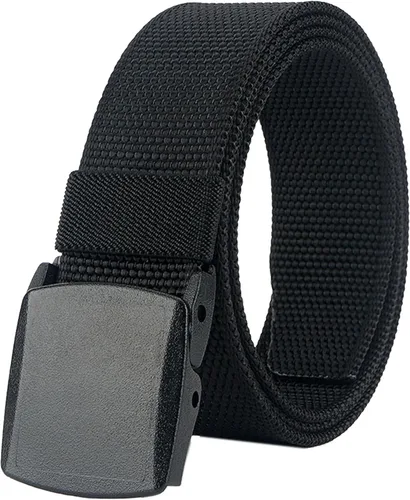 Vista 10 de LionVII Cinturón para hombre, cinturón casual de nailon con hebilla de plástico transpirable para viajes de trabajo, fácil de recortar