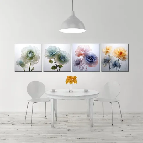 Vista 3 de Wall HDQ Arte de pared de flores para baño, dormitorio, sala de estar, decoración de pared azul y naranja, pintura floral, lienzo impreso, imagen