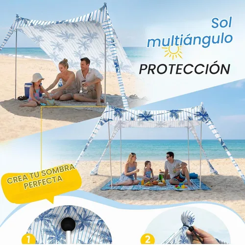 Vista 7 de Sekey Toldo de playa de aluminio con protección solar UPF 50+ - Toldo de playa portátil de 10 x 10 pies con cuerda resistente al viento y postes