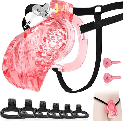 Vista 9 de Jaula de castidad masculina, jaula de pene suave y ligera con 6 tamaños de anillos, cómodo dispositivo de castidad para hombres, perfecto para uso a