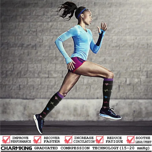 Vista 2 de CHARMKING Calcetines de compresión para mujeres y hombres para circulación (8 pares) 15-20 mmHg, mejor soporte para ciclismo atlético