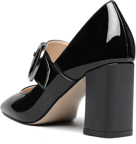 Vista 7 de WAYDERNS Mary Jane - Zapatos de tacón alto con correa ajustable, puntera cuadrada, hebilla y bloque de hebilla, 3 pulgadas