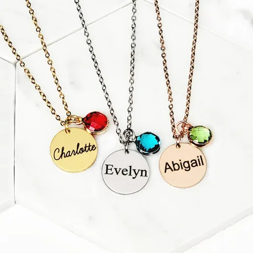 Vista 2 de Personalized Birthstone Name Necklace for Women Girls Wife Push Presents for New Mom, Custom Birthday Gift Bridesmaid Jewelry Gold Silver Rose